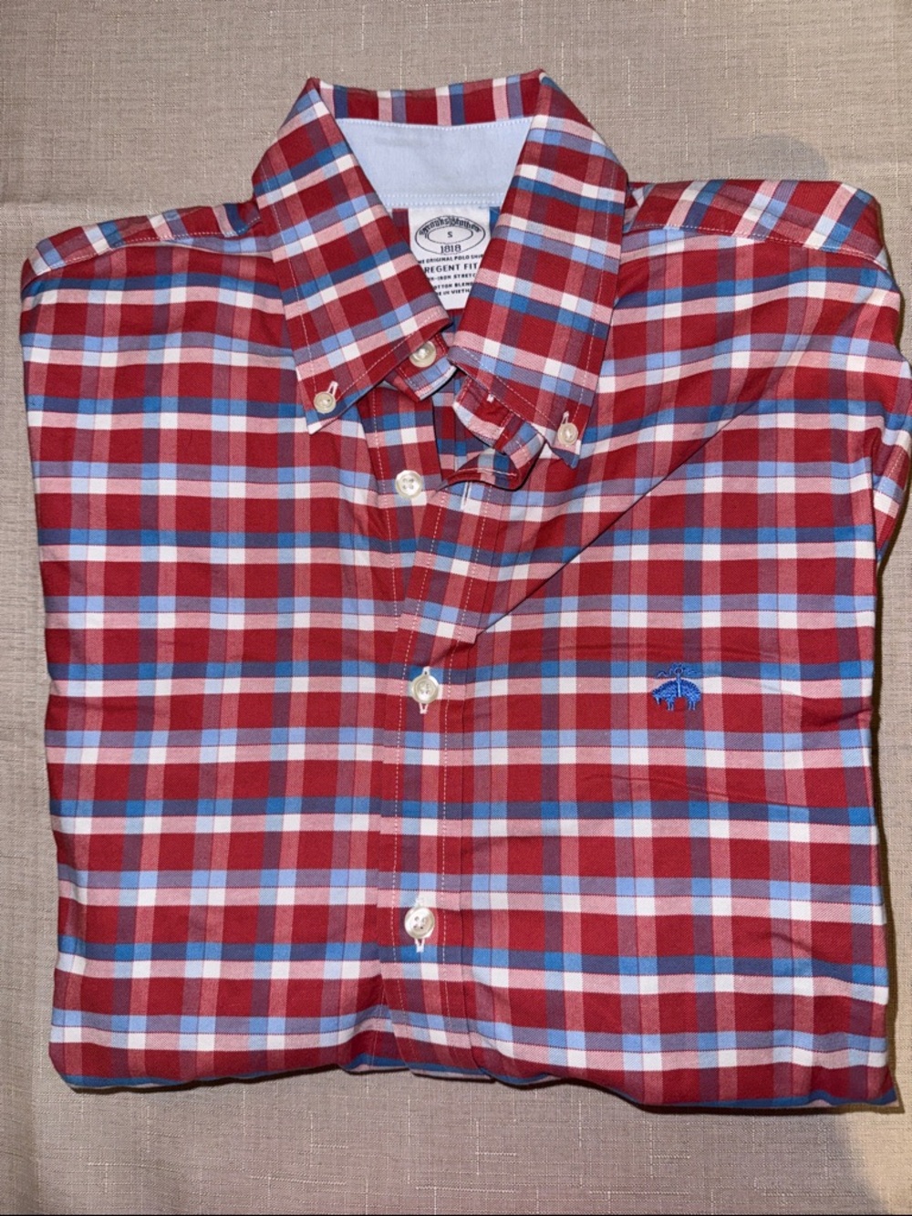 Brooks Brothers Red Plaid Button-Down Shirt with Blue and White Accents
